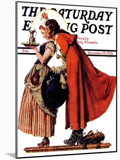 "Mistletoe Kiss" or "Feast for a Traveler" Saturday Evening Post Cover, December 19,1936-Norman Rockwell-Mounted Giclee Print