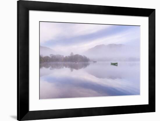 Misty autumn morning on Ullswater in the Lake District, Cumbria, England. Autumn (November) 2015.-Adam Burton-Framed Photographic Print