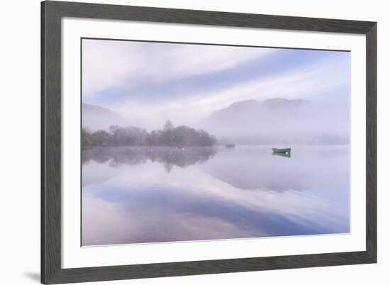 Misty autumn morning on Ullswater in the Lake District, Cumbria, England. Autumn (November) 2015.-Adam Burton-Framed Photographic Print