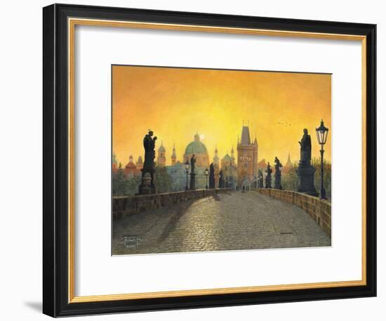 Misty Dawn Charles Bridge Prague-Richard Harpum-Framed Art Print