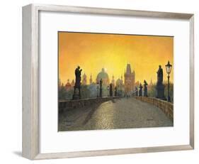 Misty Dawn Charles Bridge Prague-Richard Harpum-Framed Art Print