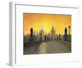 Misty Dawn Charles Bridge Prague-Richard Harpum-Framed Art Print