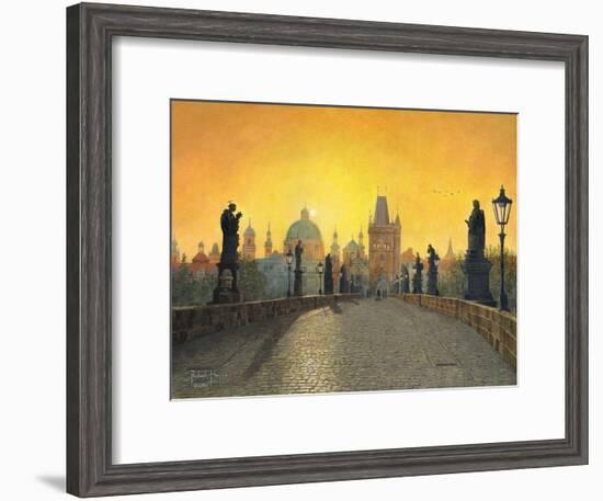 Misty Dawn Charles Bridge Prague-Richard Harpum-Framed Art Print