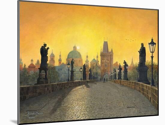 Misty Dawn Charles Bridge Prague-Richard Harpum-Mounted Art Print