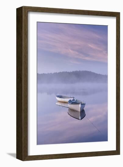 Misty daybreak over Loch Rusky in May, Aberfoyle, The Trossachs, Scotland, United Kingdom, Europe-John Potter-Framed Photographic Print