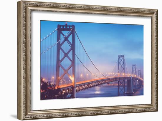 Misty Evening Lights on the Bay Bridge, San Francisco, California-Vincent James-Framed Photographic Print