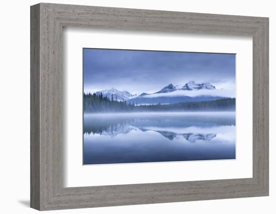 Misty morning at Herbert Lake in the Canadian Rockies, Banff National Park, Alberta, Canada. Autumn-Adam Burton-Framed Photographic Print