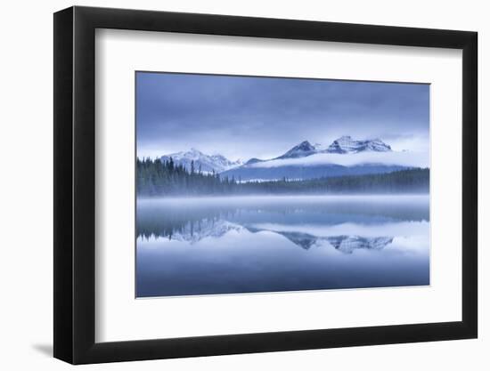 Misty morning at Herbert Lake in the Canadian Rockies, Banff National Park, Alberta, Canada. Autumn-Adam Burton-Framed Photographic Print