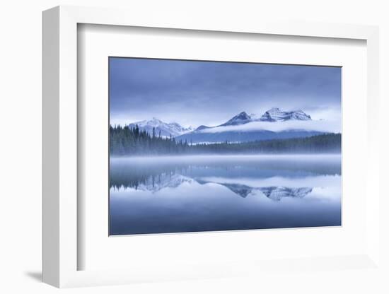 Misty morning at Herbert Lake in the Canadian Rockies, Banff National Park, Alberta, Canada. Autumn-Adam Burton-Framed Photographic Print