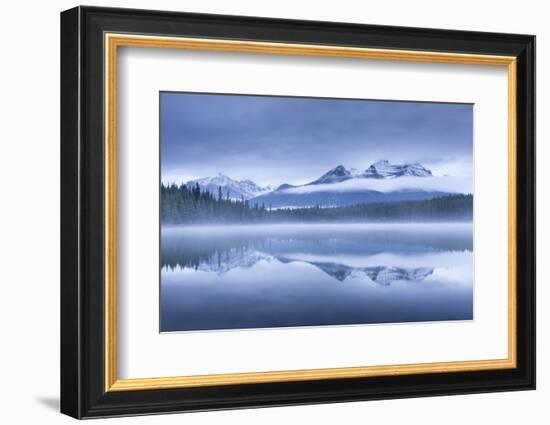 Misty morning at Herbert Lake in the Canadian Rockies, Banff National Park, Alberta, Canada. Autumn-Adam Burton-Framed Photographic Print