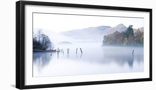 Misty morning on Derwent Water, Keswick, Lake District National Park, Cumbria, England, UK. Autumn -Adam Burton-Framed Photographic Print