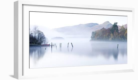 Misty morning on Derwent Water, Keswick, Lake District National Park, Cumbria, England, UK. Autumn -Adam Burton-Framed Photographic Print