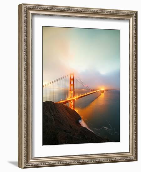 Misty Stormy Morning Golden Gate Bridge, Night Lights, San Francisco-Vincent James-Framed Photographic Print