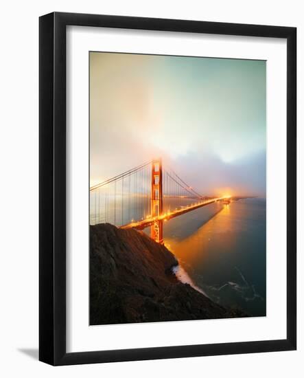 Misty Stormy Morning Golden Gate Bridge, Night Lights, San Francisco-Vincent James-Framed Photographic Print