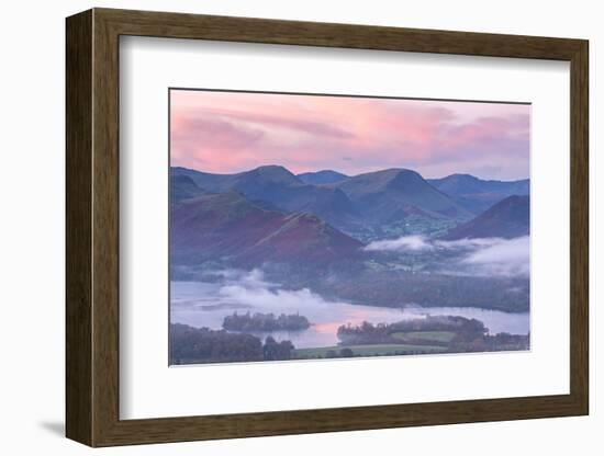 Misty Sunrise over Derwent Water and the Newlands Valley, Lake District, Cumbria-Adam Burton-Framed Photographic Print