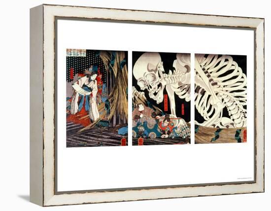 Mitsukini Defying the Skeleton Spectre, circa 1845-Kuniyoshi Utagawa-Framed Premier Image Canvas