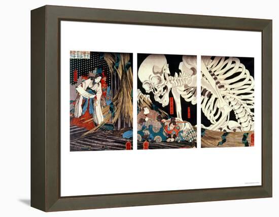 Mitsukini Defying the Skeleton Spectre, circa 1845-Kuniyoshi Utagawa-Framed Premier Image Canvas