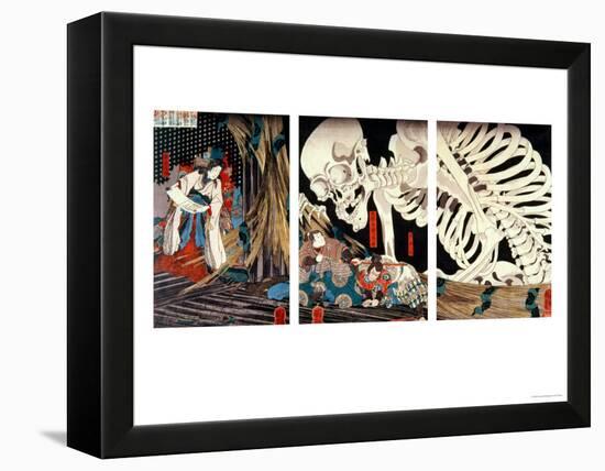 Mitsukini Defying the Skeleton Spectre, circa 1845-Kuniyoshi Utagawa-Framed Premier Image Canvas