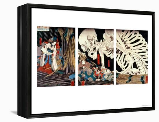 Mitsukini Defying the Skeleton Spectre, circa 1845-Kuniyoshi Utagawa-Framed Premier Image Canvas