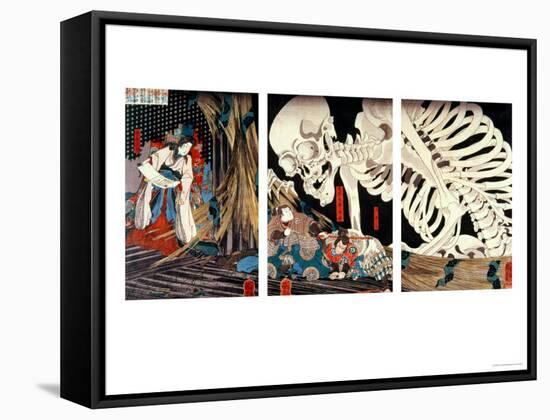 Mitsukini Defying the Skeleton Spectre, circa 1845-Kuniyoshi Utagawa-Framed Premier Image Canvas