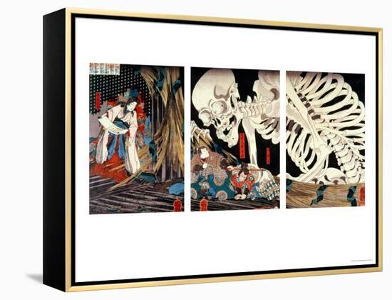Mitsukini Defying the Skeleton Spectre, circa 1845-Kuniyoshi Utagawa-Framed Premier Image Canvas