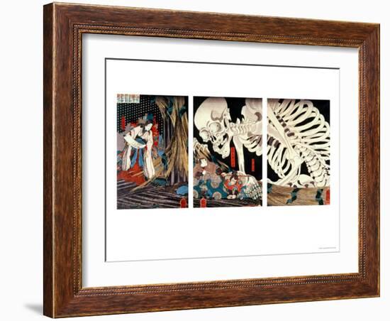 Mitsukini Defying the Skeleton Spectre, circa 1845-Kuniyoshi Utagawa-Framed Premium Giclee Print