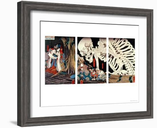 Mitsukini Defying the Skeleton Spectre, circa 1845-Kuniyoshi Utagawa-Framed Giclee Print