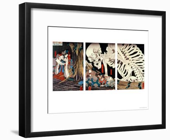 Mitsukini Defying the Skeleton Spectre, circa 1845-Kuniyoshi Utagawa-Framed Giclee Print