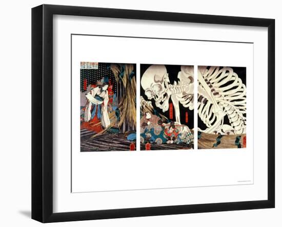 Mitsukini Defying the Skeleton Spectre, circa 1845-Kuniyoshi Utagawa-Framed Giclee Print