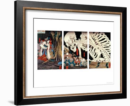 Mitsukini Defying the Skeleton Spectre, circa 1845-Kuniyoshi Utagawa-Framed Giclee Print