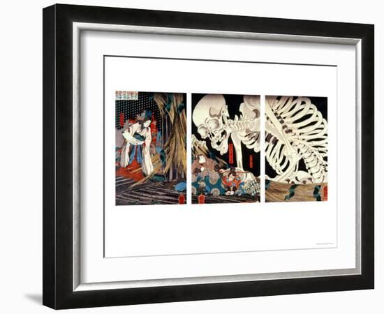 Mitsukini Defying the Skeleton Spectre, circa 1845-Kuniyoshi Utagawa-Framed Giclee Print