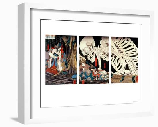 Mitsukini Defying the Skeleton Spectre, circa 1845-Kuniyoshi Utagawa-Framed Giclee Print