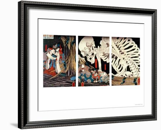 Mitsukini Defying the Skeleton Spectre, circa 1845-Kuniyoshi Utagawa-Framed Giclee Print