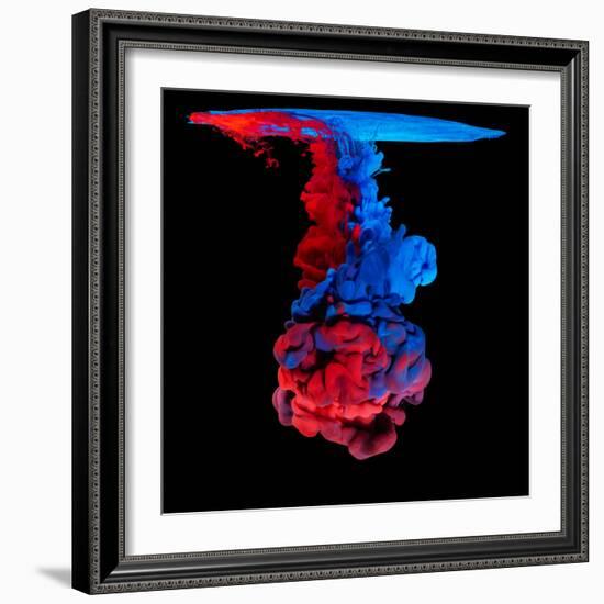 Mix of Colored Ink in Water Creating Abstract Shape, Isolated on Black Background-Jakub Gojda-Framed Photographic Print