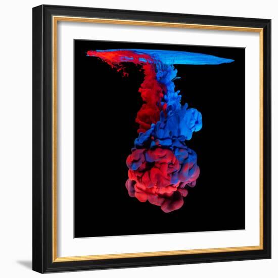 Mix of Colored Ink in Water Creating Abstract Shape, Isolated on Black Background-Jakub Gojda-Framed Photographic Print