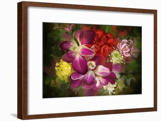 Mixed Flower Bouquet,Digital Painting,Illustration-Tithi Luadthong-Framed Art Print