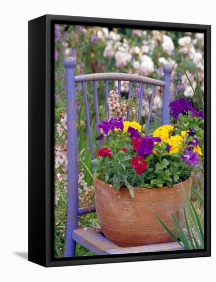 Mixed Flowers and Old Chair, Seattle, Washington, USA-Terry Eggers-Framed Premier Image Canvas