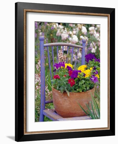 Mixed Flowers and Old Chair, Seattle, Washington, USA-Terry Eggers-Framed Photographic Print