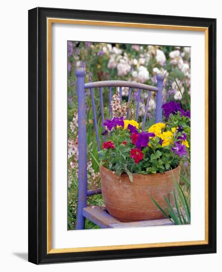 Mixed Flowers and Old Chair, Seattle, Washington, USA-Terry Eggers-Framed Photographic Print