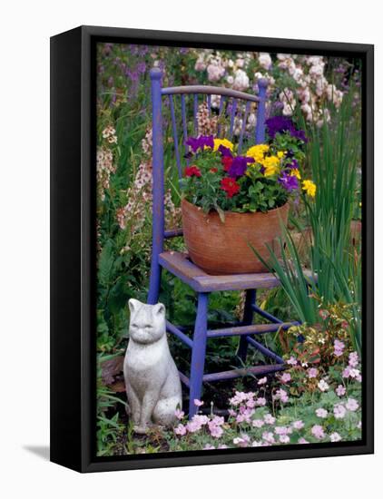 Mixed Flowers and Old Chair, Seattle, Washington, USA-Terry Eggers-Framed Premier Image Canvas