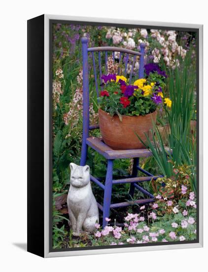 Mixed Flowers and Old Chair, Seattle, Washington, USA-Terry Eggers-Framed Premier Image Canvas