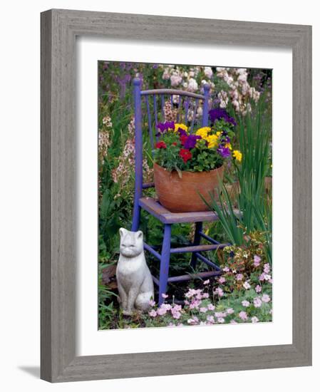 Mixed Flowers and Old Chair, Seattle, Washington, USA-Terry Eggers-Framed Photographic Print