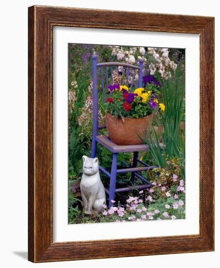 Mixed Flowers and Old Chair, Seattle, Washington, USA-Terry Eggers-Framed Photographic Print