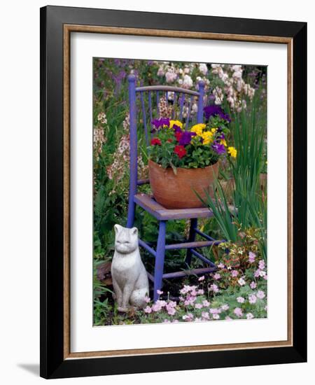 Mixed Flowers and Old Chair, Seattle, Washington, USA-Terry Eggers-Framed Photographic Print