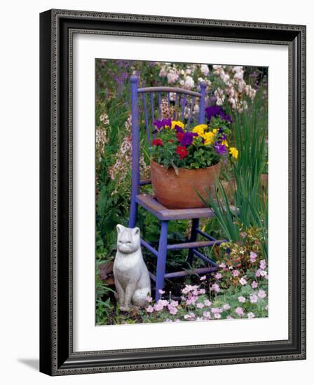 Mixed Flowers and Old Chair, Seattle, Washington, USA-Terry Eggers-Framed Photographic Print