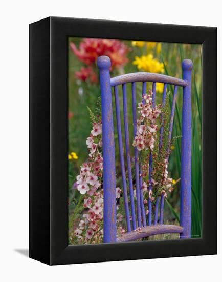 Mixed Flowers and Old Chair, Seattle, Washington, USA-Terry Eggers-Framed Premier Image Canvas