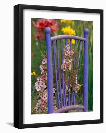 Mixed Flowers and Old Chair, Seattle, Washington, USA-Terry Eggers-Framed Photographic Print