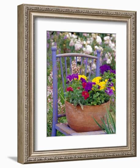 Mixed Flowers and Old Chair, Seattle, Washington, USA-Terry Eggers-Framed Photographic Print