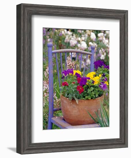 Mixed Flowers and Old Chair, Seattle, Washington, USA-Terry Eggers-Framed Photographic Print