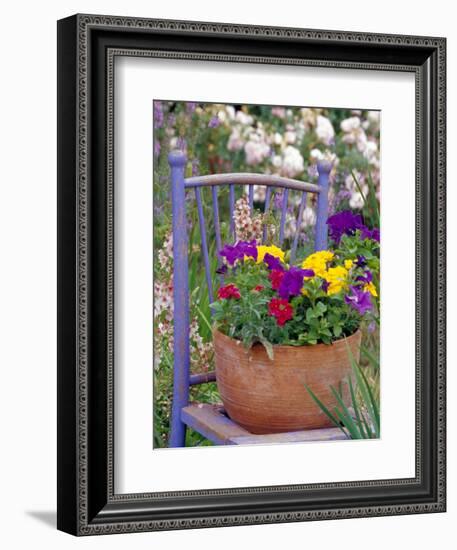 Mixed Flowers and Old Chair, Seattle, Washington, USA-Terry Eggers-Framed Photographic Print